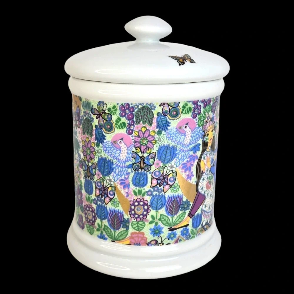 Jorinde Binder lidded Stash Jar‎ Fantasy Couple Cats Birds West Germany Vtg 60s